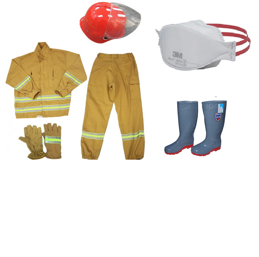 Quần áo, mũ, ủng, găng tay chữa cháy